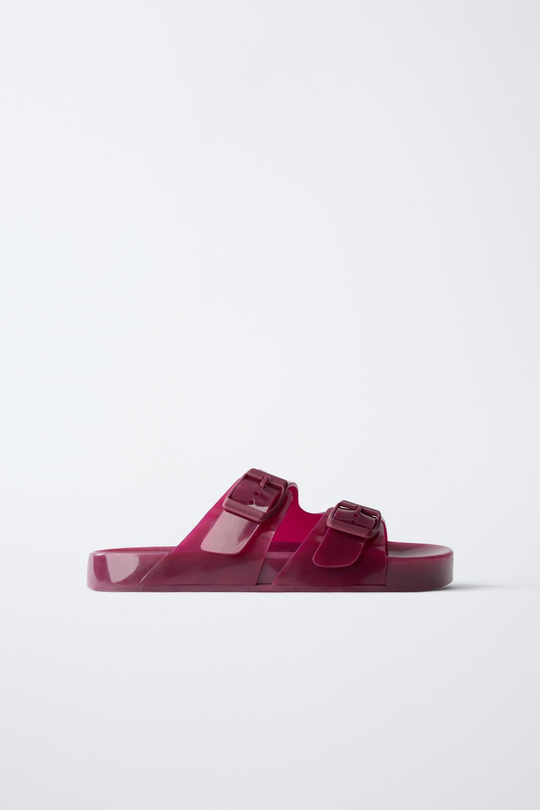 ZARA ПЛЯЖНЫЕ ТАПОЧКИ С ПРЯЖКАМИ, ГРАНАТОВЫЙ