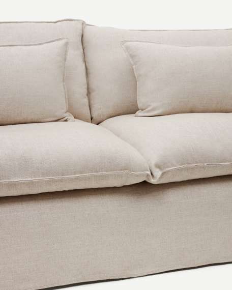 Двухместный диван Anarela 240 см, бежевый лен со съемным чехлом