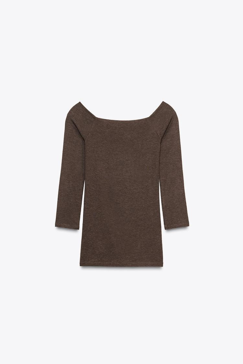 ZARA ФУТБОЛКА С ВЫРЕЗОМ «ЛОДОЧКА», КОРИЧНЕВЫЙ