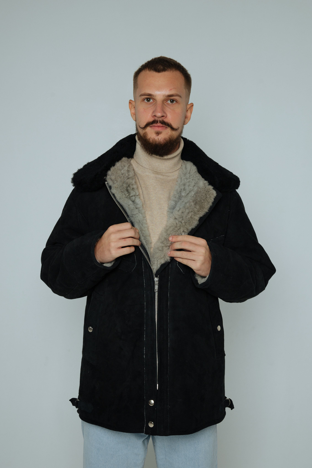 Дубленка Пилот, мужская дубленка из натуральной овчины ГОСТ: 5710-85 чёрная