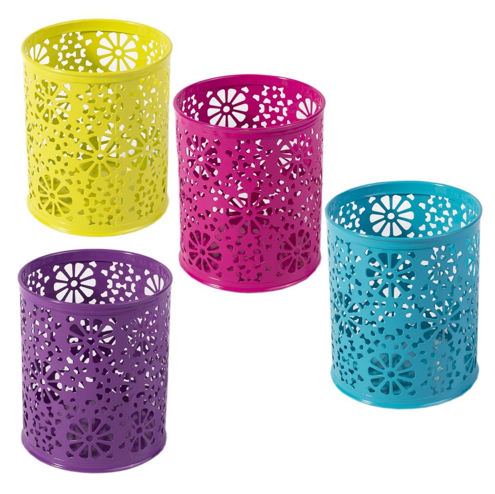 Подставка-стакан для канцтоваров Alingar, металлическая, круглая, узор "Одуванчики", ассорти