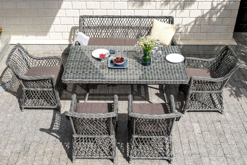 "Катания" обеденная группа плетеная на 6 персон, цвет графит