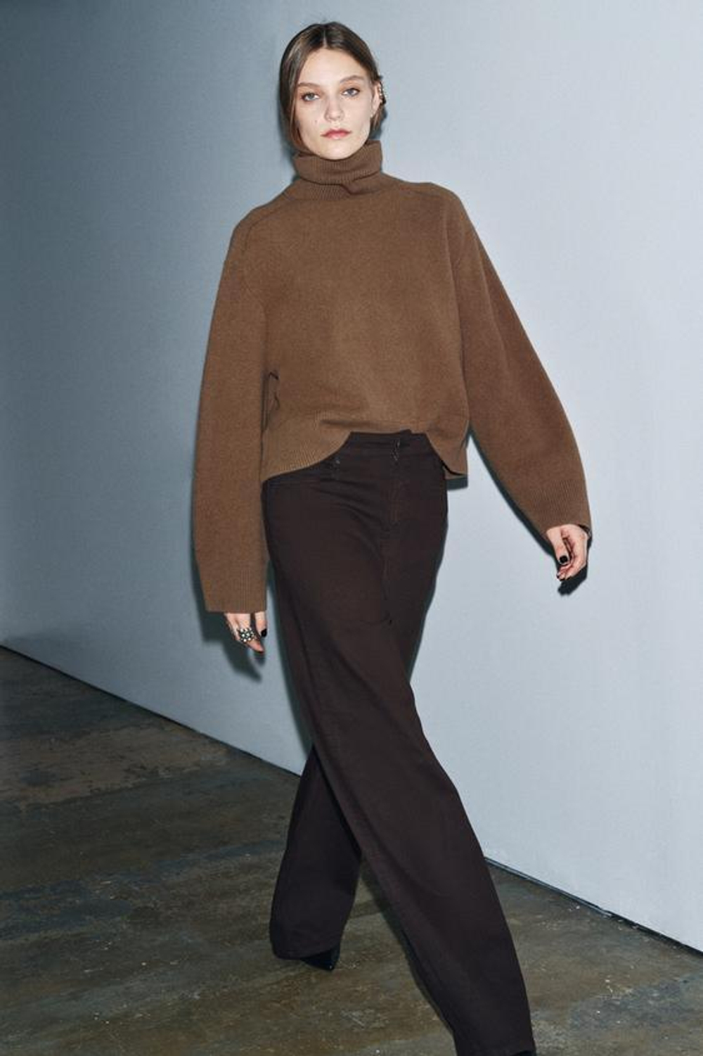 ZARA ДЖИНСЫ WIDE LEG С ВЫСОКОЙ ПОСАДКОЙ — ZW COLLECTION, КОРИЧНЕВЫЙ