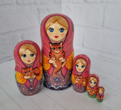Матрёшка с кошечкой 10см 5мест