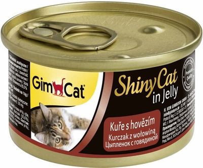 Влажный корм GimCat ShinyCat для кошек из цыпленка с говядиной в желе, банка 70 г