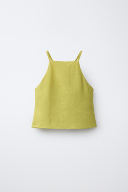 ZARA ТОП ИЗ 100% ЛЬНА, ОЛИВКОВЫЙ