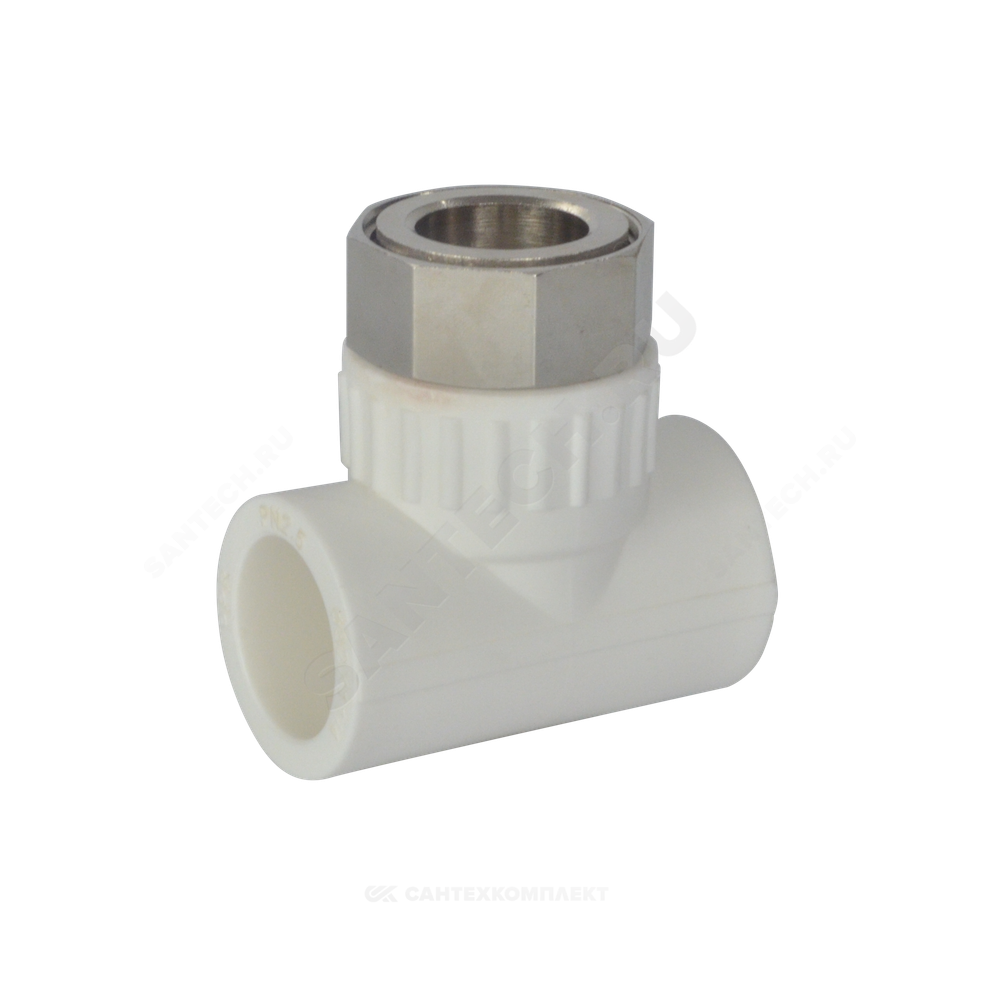 Тройник PP-R комбинированный белый Дн 20х3/4" с накидной гайкой VALFEX 11140120