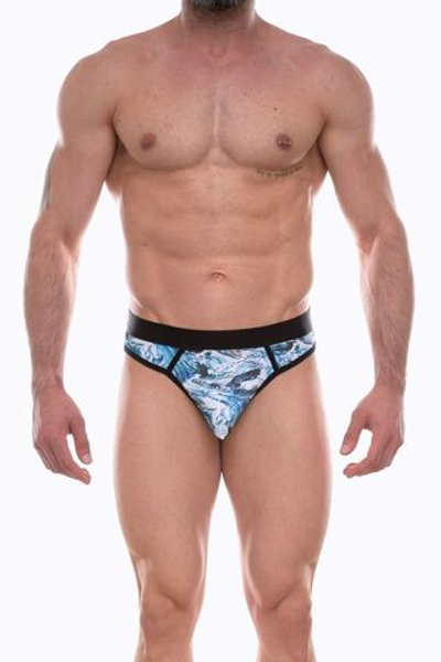 Мужские трусы-стринги с голубым принтом в виде китов (Размер: M) (Цвет: голубой)