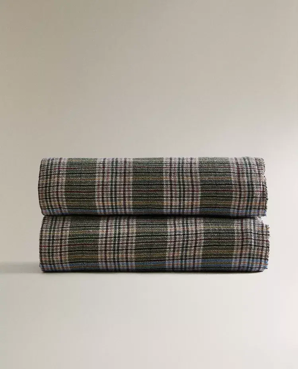ZARA HOME ШЕРСТЯНОЙ ПЛЕД В КЛЕТКУ, ЗЕЛЕНЫЙ