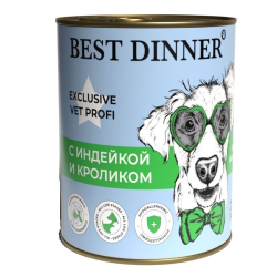 Best Dinner Exclusive Hypoallergenic "С индейкой и кроликом" Проф-ка пищевой аллергии для собак 340г