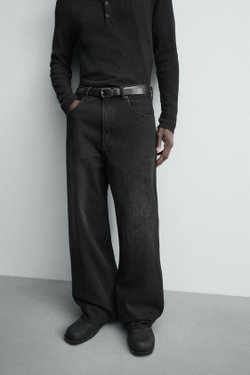 ZARA ДЖИНСЫ BAGGY FIT С РАЗРЕЗАМИ, ЧЕРНЫЙ