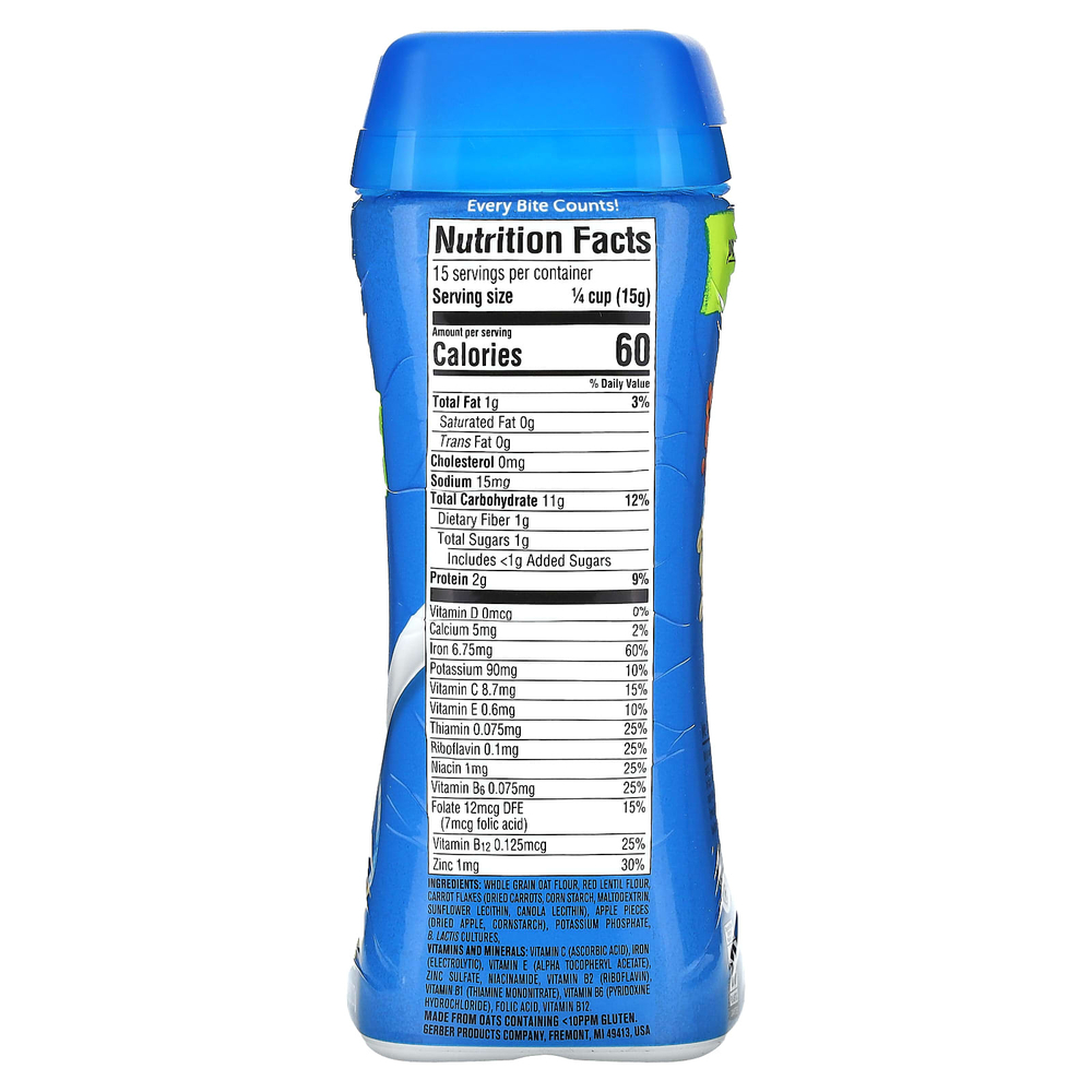 Gerber, Cereal for Baby, смесь Power Blend, от 8 месяцев, овсянка с пробиотиком, чечевица, морковь и яблоко, 227 г (8 унций)
