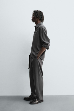 ZARА РУБАШКА СТРУЯЩЕГОСЯ ПОКРОЯ RELAXED FIT, СЕРЫЙ