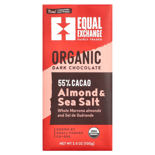 Equal Exchange, органический темный шоколад, миндаль и морская соль, 100 г (3,5 унции)