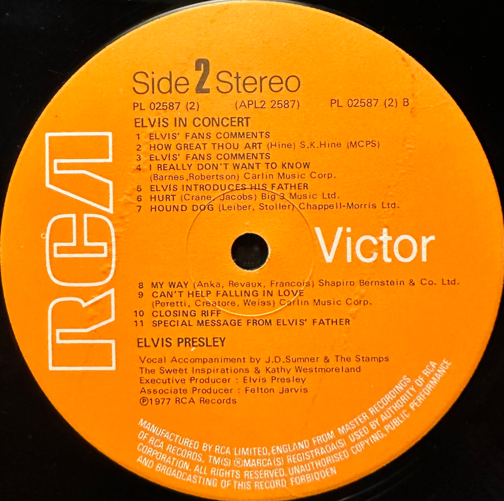Elvis Presley - Elvis In Concert 2LP (Англия 1977г.)