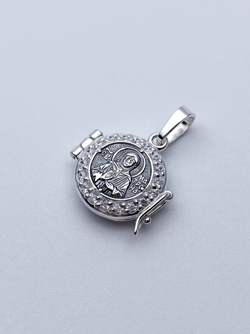 Ладанка из серебра/Чернение/С подвижным ухом/Со вставкой из фианитов/Матрона/Николай/Ангел хранитель