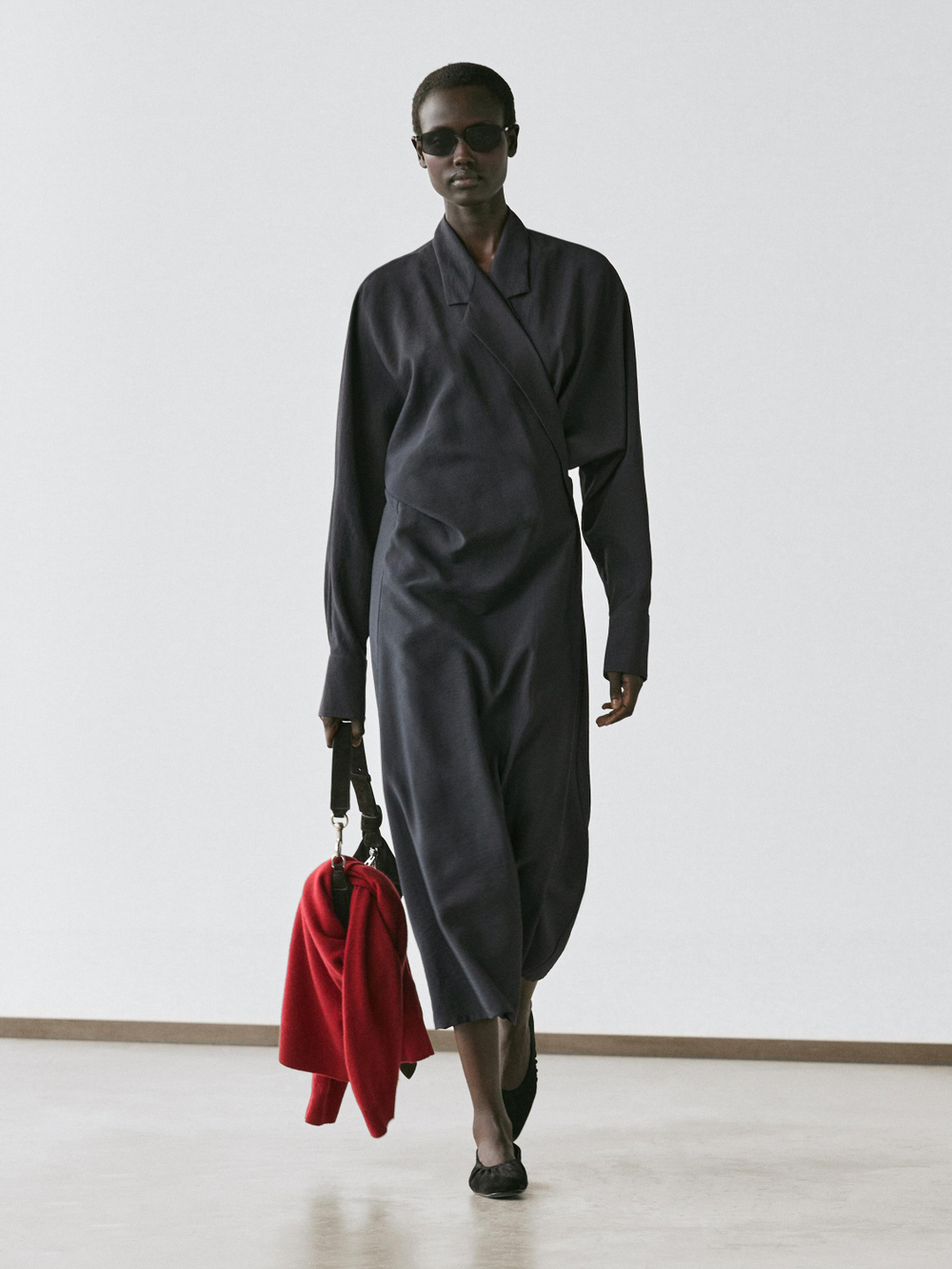 Massimo Dutti Платье миди с драпировкой, свинцовый