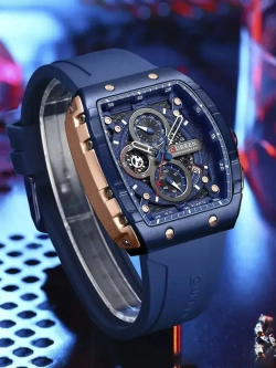 Часы наручные кварцевые CURREN на силиконовом ремешке, золотистый/синий W8520-01