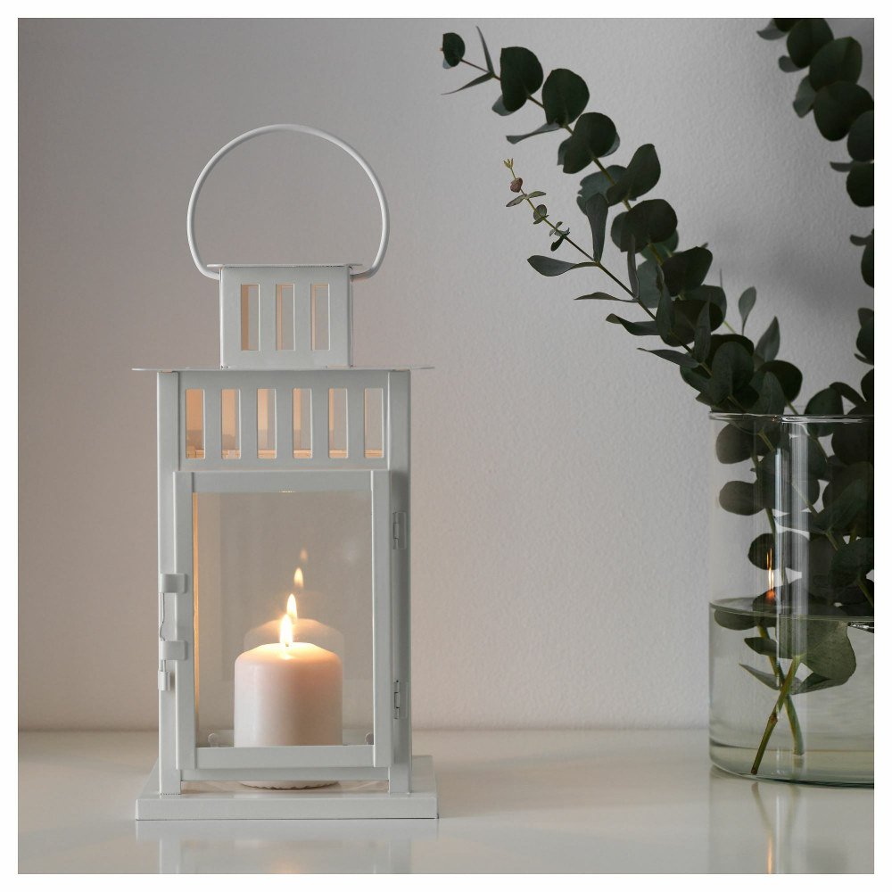 Подсвечник фонарь IKEA BORRBY (БОРБЮ), Белый, Металл, 28 см