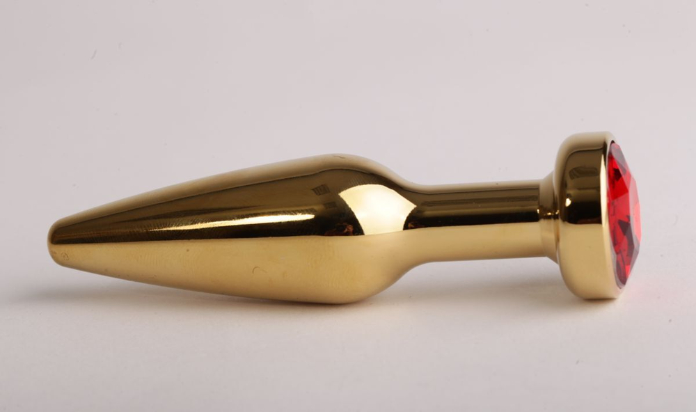 Золотистая анальная пробка с красным кристаллом - 11,2 см. (Цвет: красный)