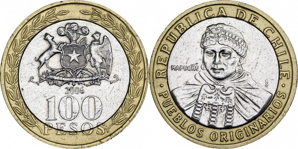 Чили 100 песо, 2006 Герб XF