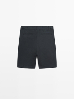 Massimo Dutti Хлопковые шорты-бермуды с декоративной отделкой на поясе, темно-синий