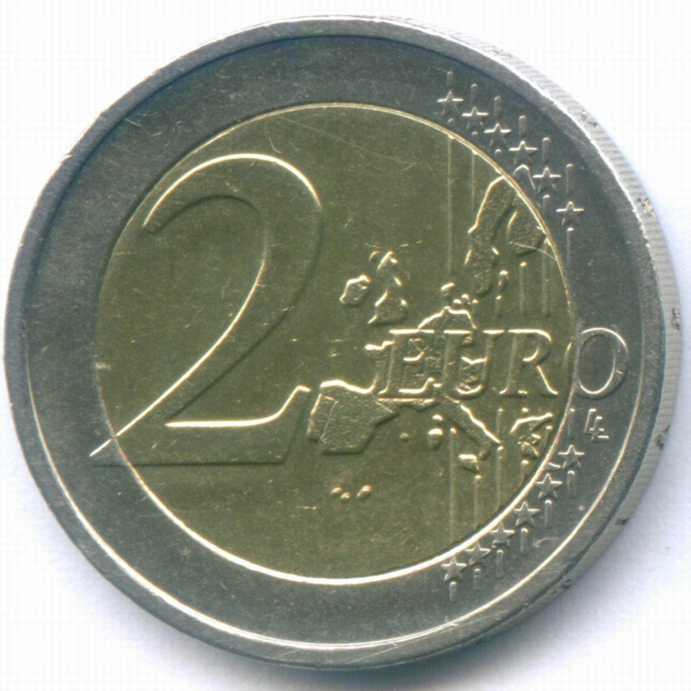 2 евро 2002 год. Греция. Регулярный выпуск. Тип 1 (Разновидность - звезда без S). Биметалл XF