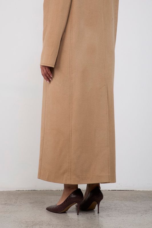 Пальто двубортное с отстрочкой, кэмел