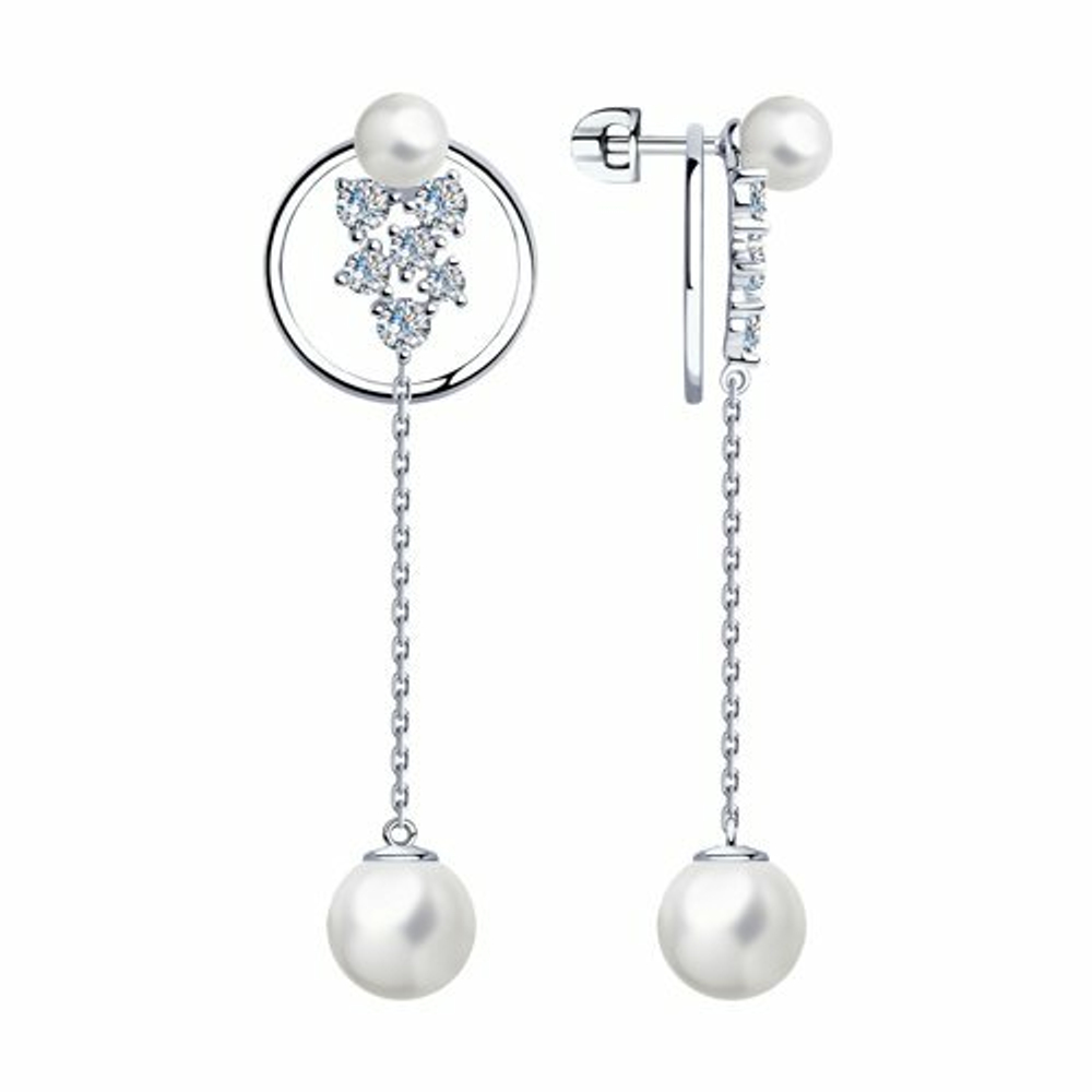 Серьги из серебра 925 пробы с Жемчуг Swarovski и 12 Фианит