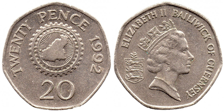 Гернси 20 пенсов, 1985 - 1997 Карта XF
