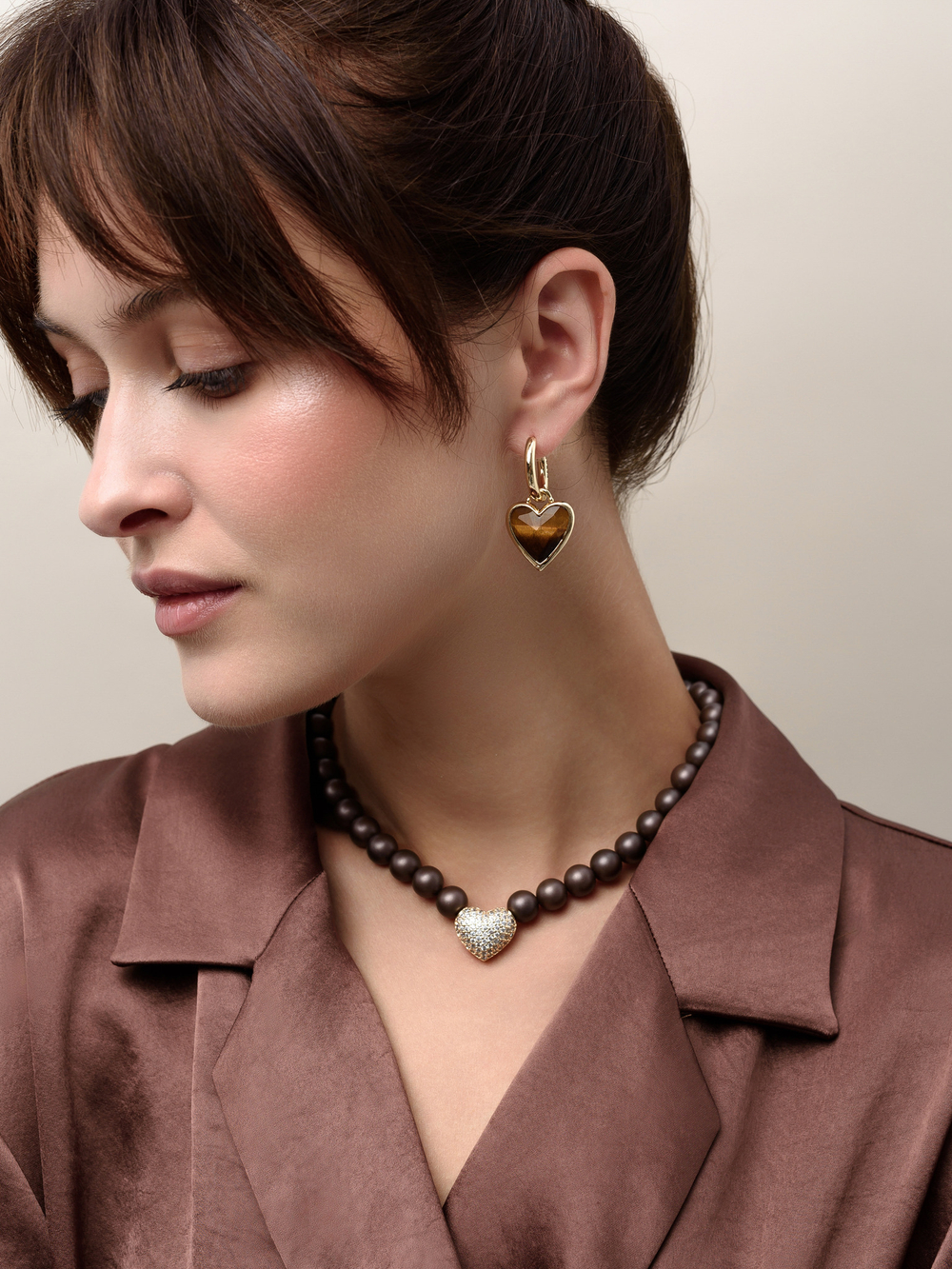 Колье "Autumn Heart Brown" Gold