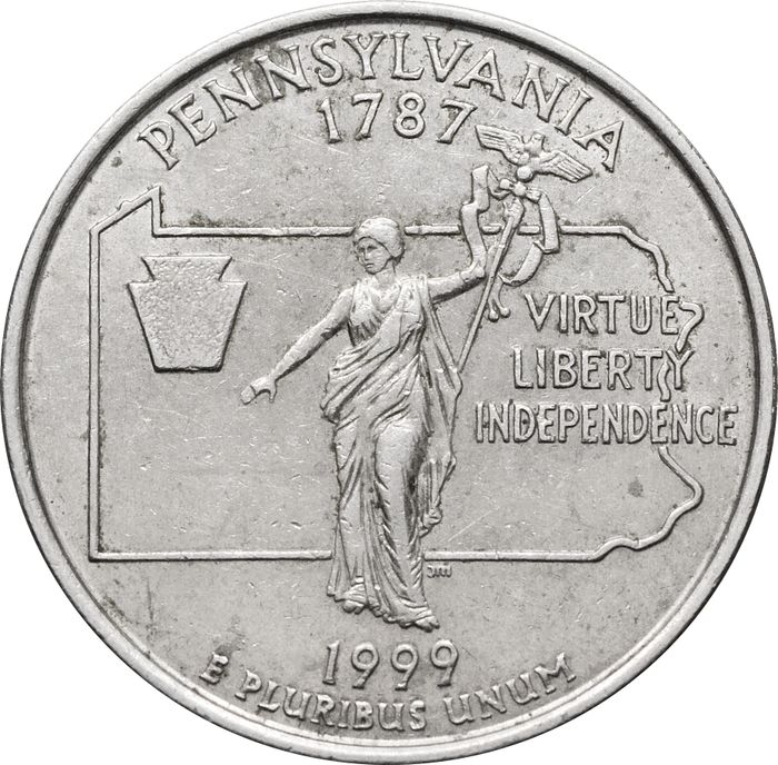 25 центов (1/4 доллара, квотер) 1999 США «Штат Пенсильвания» (D) 