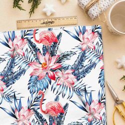 Ткань кулирная гладь тропический фламинго