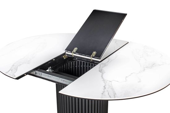 Стол DUBAI 110 (+32) белая керамика матовая / черная опора