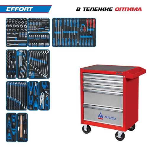 KING TONY (934-235AMR) Набор инструментов "EFFORT" в красной тележке, 235 предметов