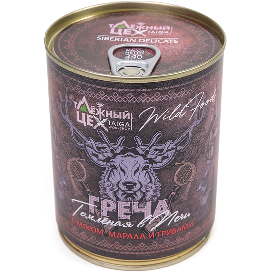 Греча с Маралом и грибами томленая в печи 340г.