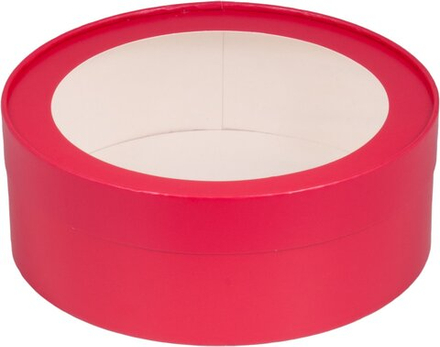 Коробка под зефир и печенье круглая с окном d20см, h7см (КРАСНАЯ)