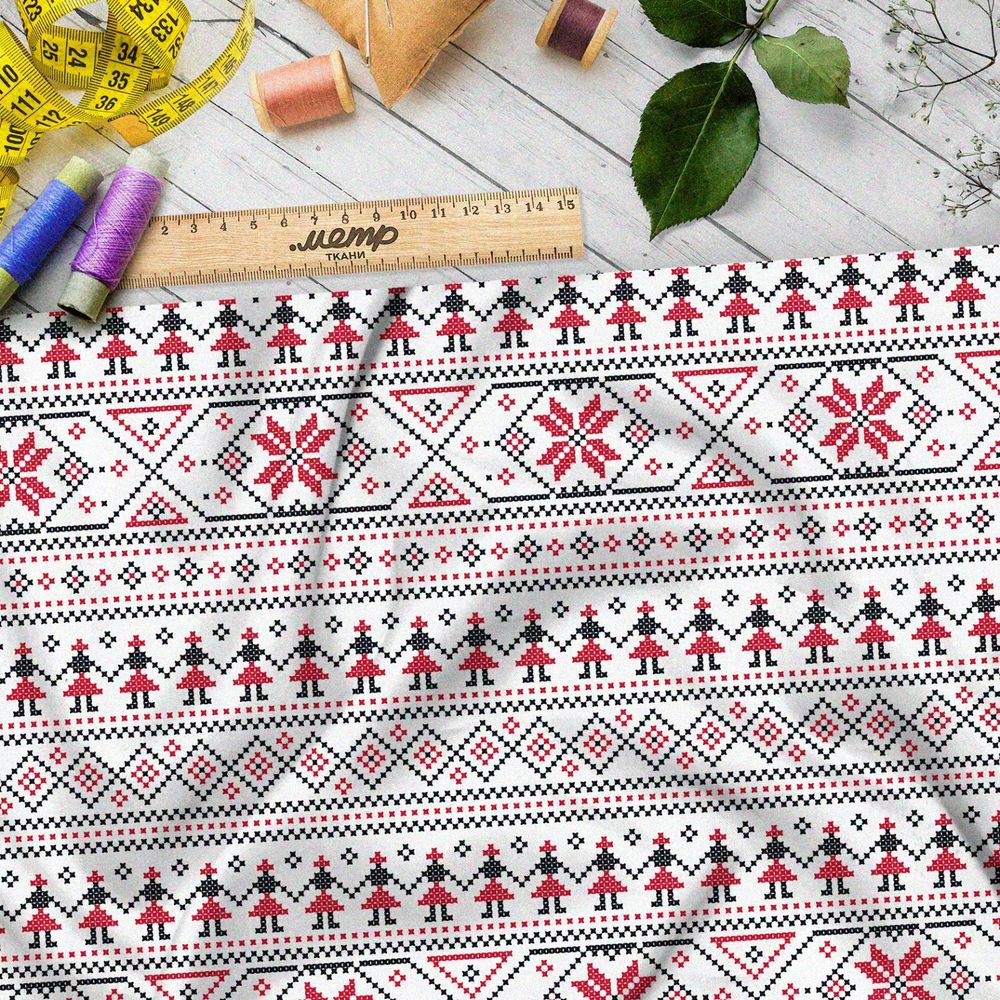 Ткань шелк Армани плотная славянская вышивка полосками на полотенце