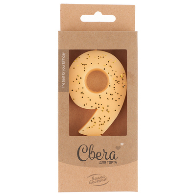 Свеча-цифра ЭКО, Кремовый, с блестками, "9", 7,5 см