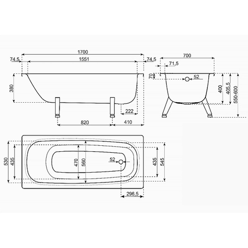 Ванна стальная ВИЗ RIANTO 170х70 пристенная (RV-170)