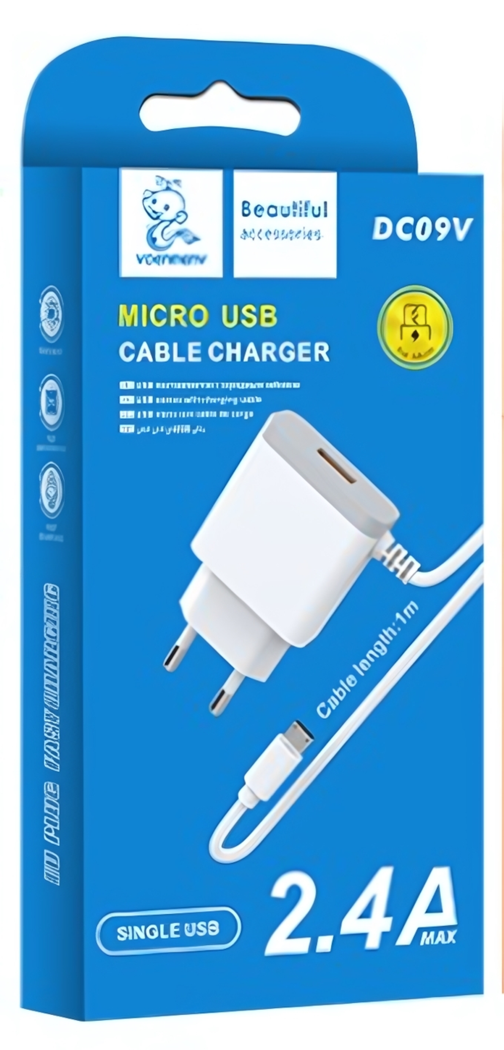 Зарядное устройство DENMEN DC09V 2.4A + кабель microUSB Black