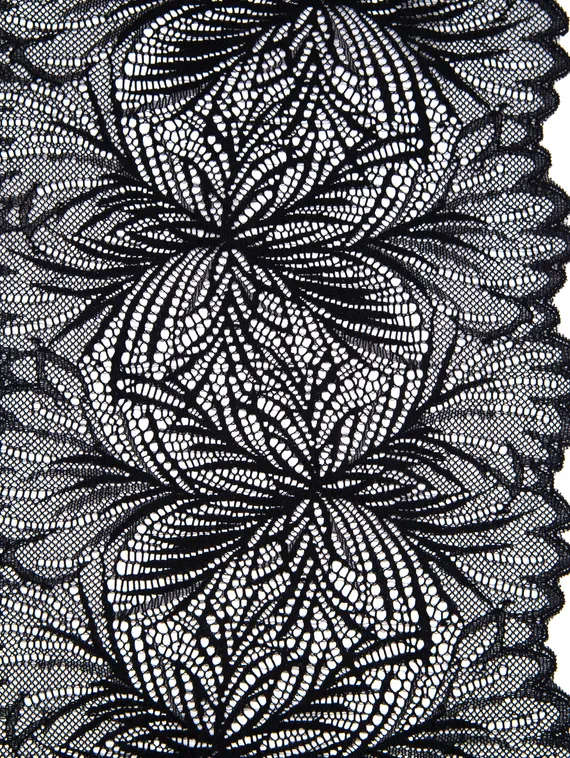 1079 Кружево эластичное 19 см, Италия, мандала, черный