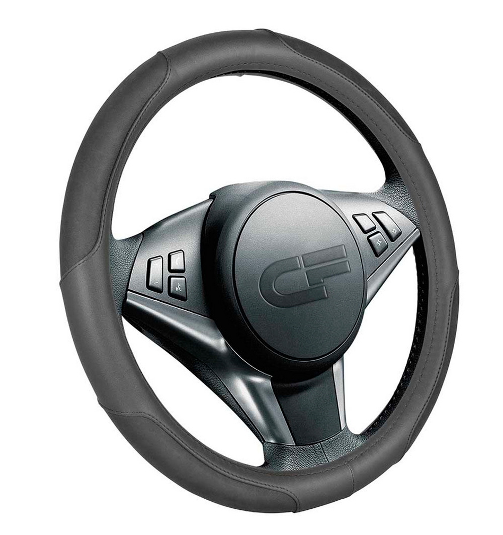 Оплетка на руль круглая CarFashion -М- «TORNADO» 31333 - Экокожа - черный/черный/черный