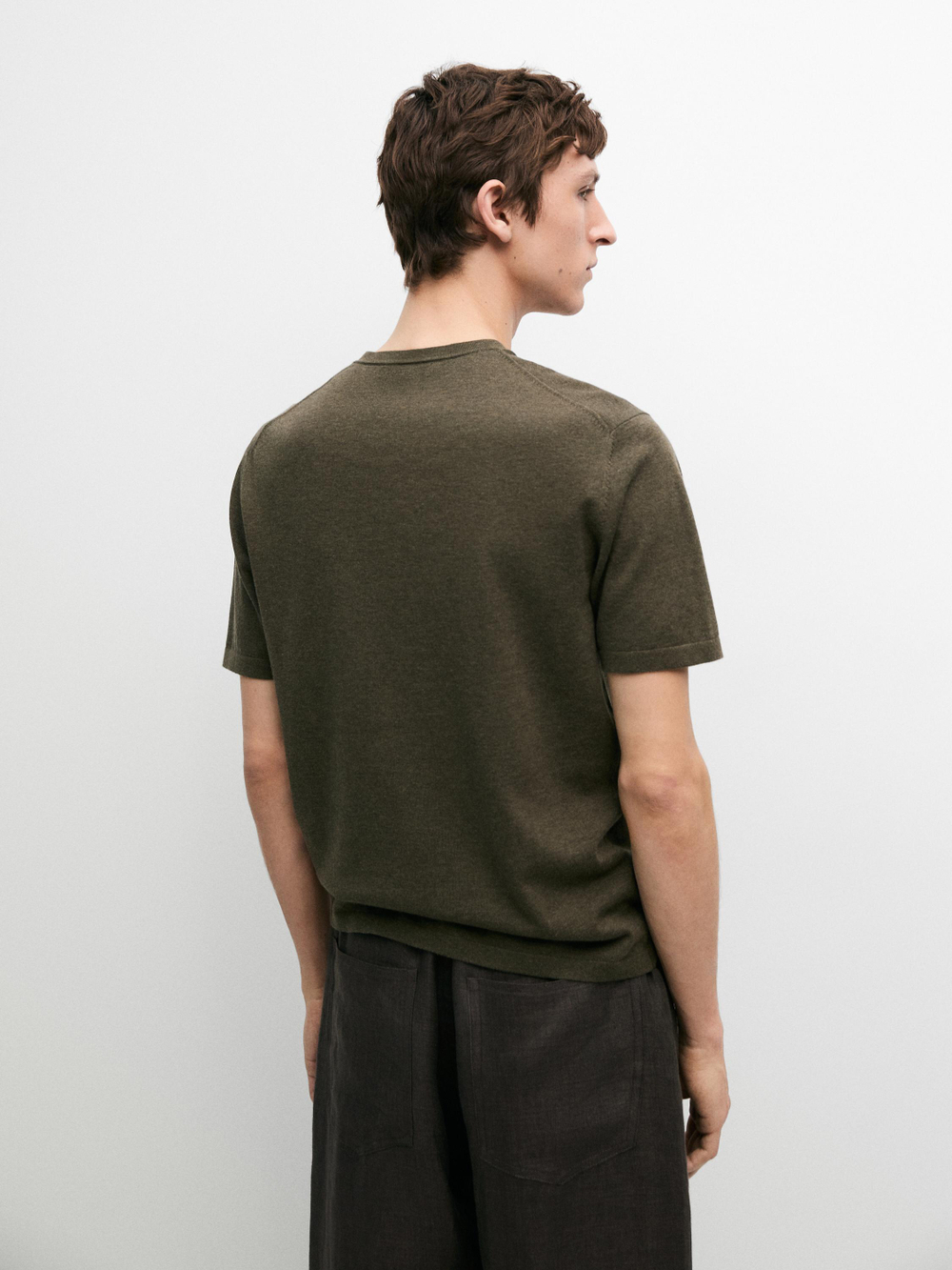 Massimo Dutti Хлопковая футболка с коротким рукавом, зеленый