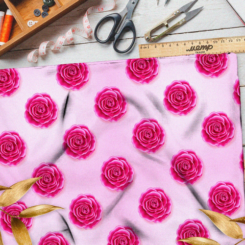 Ткань габардин розовые розы