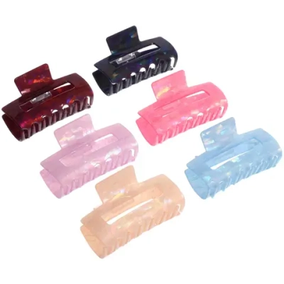 Заколка - краб для волос «AKS-EMPIRE», прямоугольник, микс 6 цветов, 7,5*4,5см