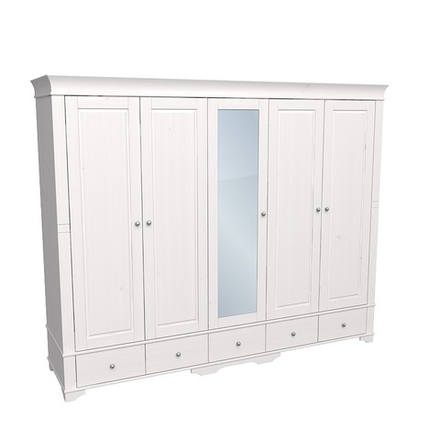 Шкаф 5-ти дверный с 4 глухими дверями 1 зеркальной дверью «Бейли» белый воск