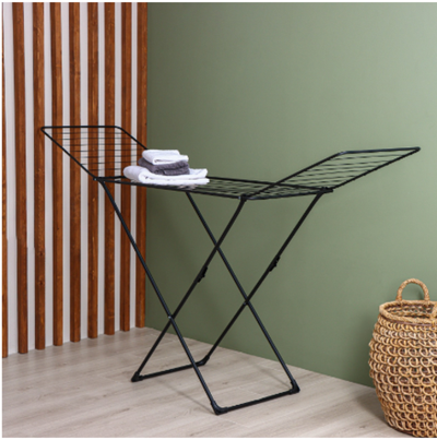 Сушилка для белья напольная складная, рабочая длина 20 м, высота от пола 95 см, ширина 54 см, чёрная