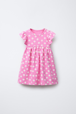 ZARA ПЛАТЬЕ ИЗ РЕЛЬЕФНОЙ ТКАНИ С ПРИНТОМ, РОЗОВЫЙ