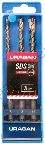 URAGAN 3 шт: 5 х 160, 6 х 160, 8 х 160 мм, Набор SDS-plus буров (901-25554-H3)